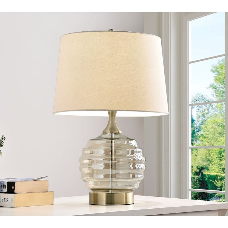 23" Contemporary Bedside Table Lamp with Empire Linen Shade and Glass Base Rotary Switch Plug-In - 22.5"H x 15"W x 15"D