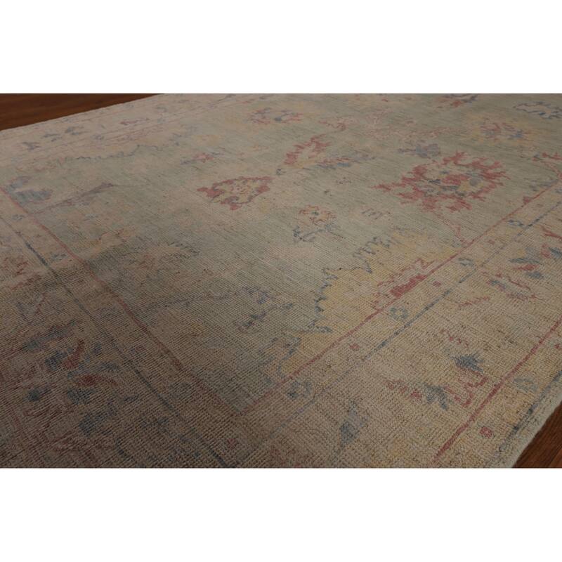 Light Green Oushak Vegetable Dye Turkish Area Rug Handmade Wool Carpet - 5'2"x 7'3"