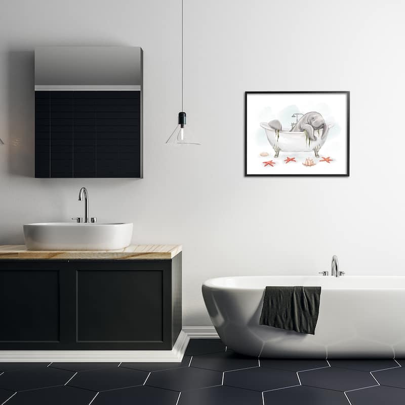 Stupell Manatee Sea Life Swimming Bathtub Bathroom Painting Framed Wall Art, Design by Ziwei Li