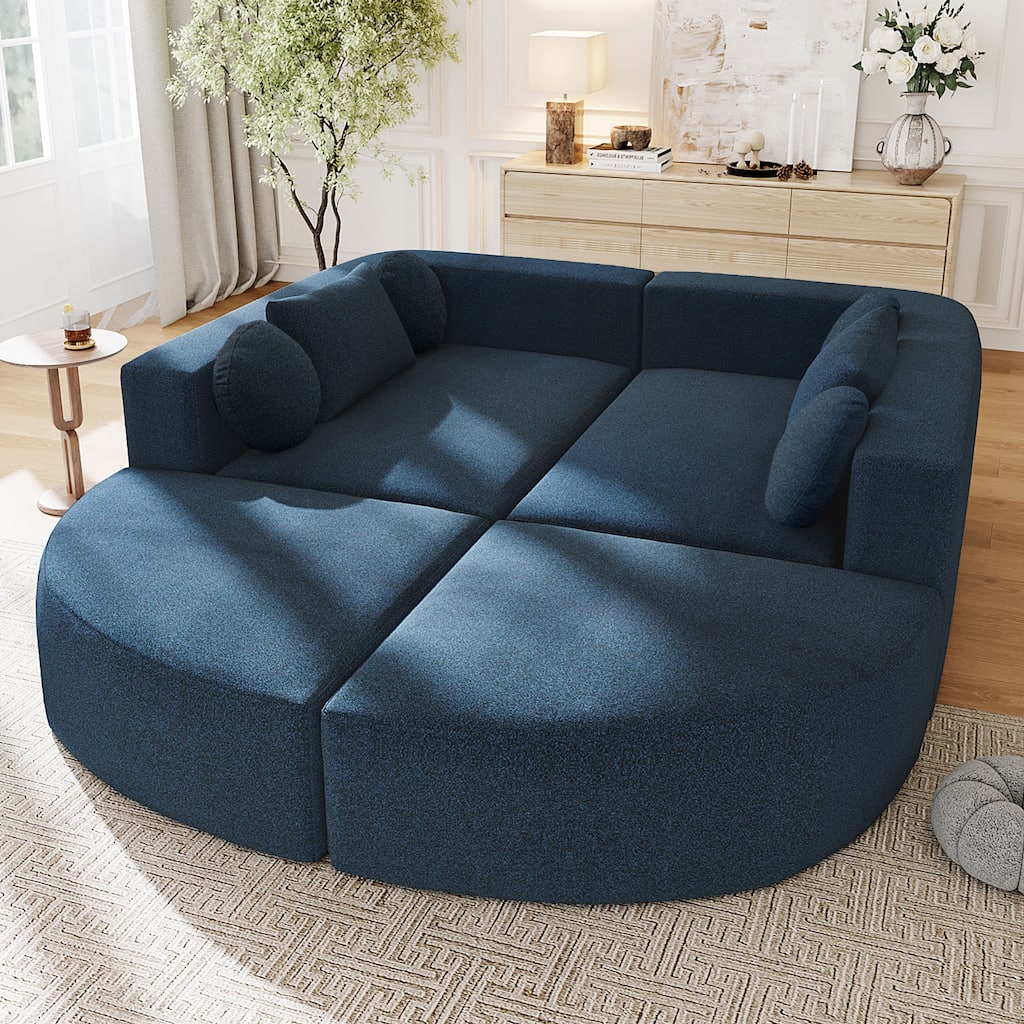 Curved Modular Sectional Boneless Upholstered Sofa Convertible Sleeper Sofa Bed, Free Combination, Boucle Deep Seating Sofa