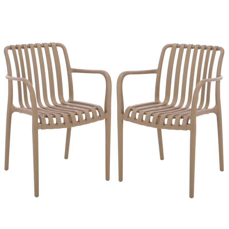 SAFAVIEH Outdoor Living Holly Stacking Dining Armchair (Set of 2) - 22"W x 22"D x 32"H - Beige