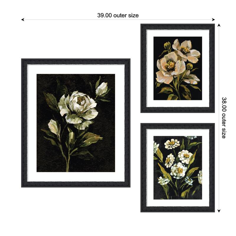 Kate and Laurel Moody Whites Floral No. 2 3 Piece Framed Wall Art Print Set by Annie Quigley