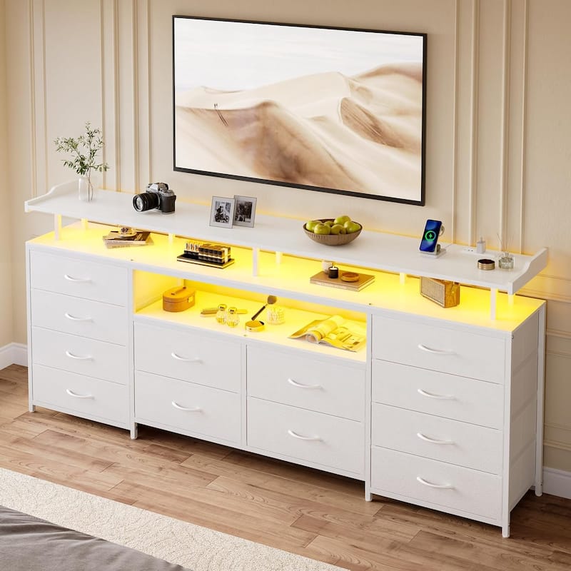 TV Stand 65 70 Inches TV LED Lights Power Outlets Storage Drawers