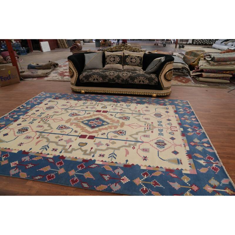 Hand-knotted Tribal Wool Beige Geometric Oriental Area Rug - 11' 4'' X 8' 3''