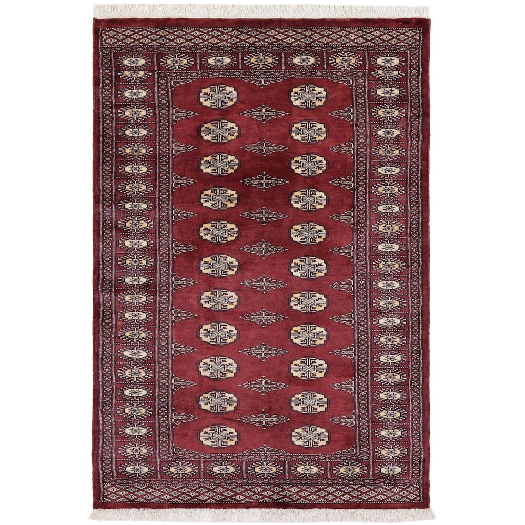 Tribal Bokhara Morris Maroon/Gray Hand Knotted Wool Rug - 3'0'' x 5'0''