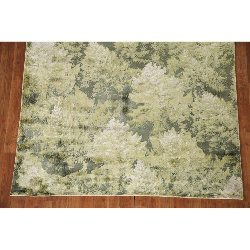 Green Abstract Modern Area Rug Hand-knotted Wool Carpet - 4'8"x 6'6"
