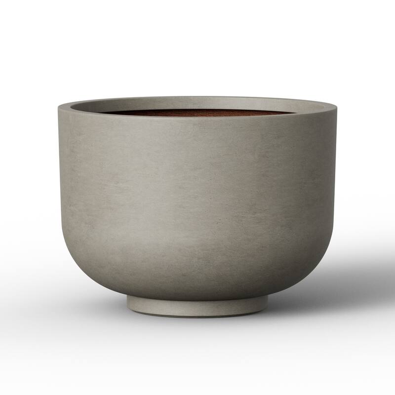 Concrete Bowl Planter Plant Pot with Drainage Hole - 13.5 x 7.5 - Stone Gray(Enhanced Interior)