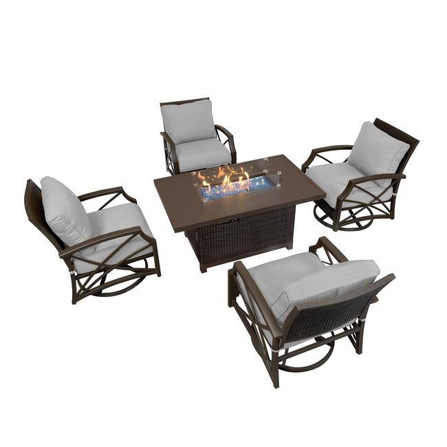 Kinger Home Novi Rattan 5-Piece Outdoor Patio Furniture Set - 52-Inch - Brown/Grey