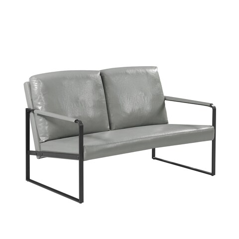 PU leather trim metal frame armchair with thick padded back and seat cushion sofa chair, non-slip adsorption feet