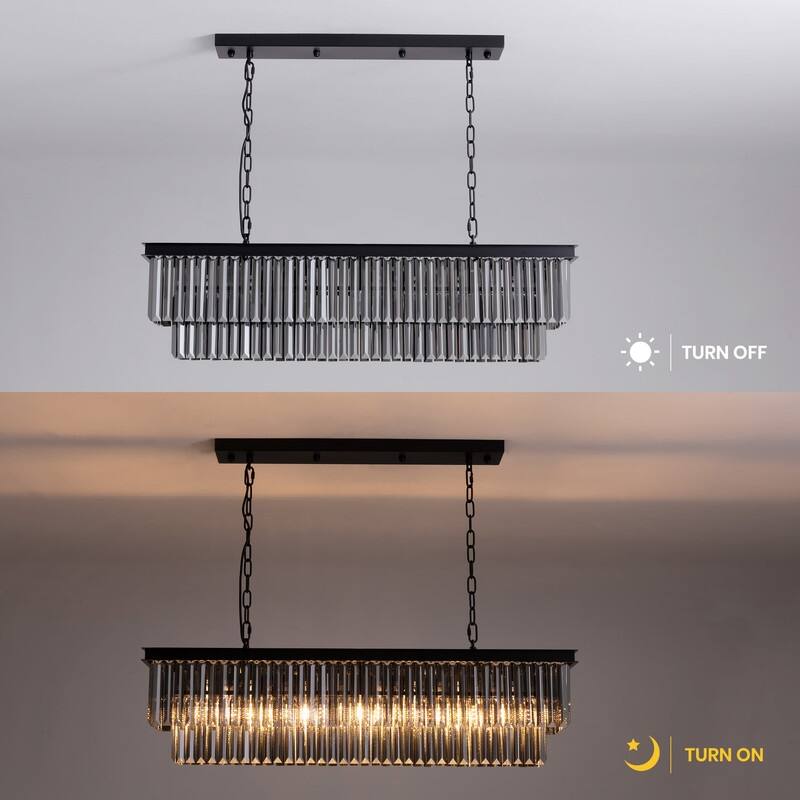 40 in. Smoky Grey Modern Crystal Chandelier 7-Light Linear Chandelier Kitchen Island Pendant Light for Dining Room