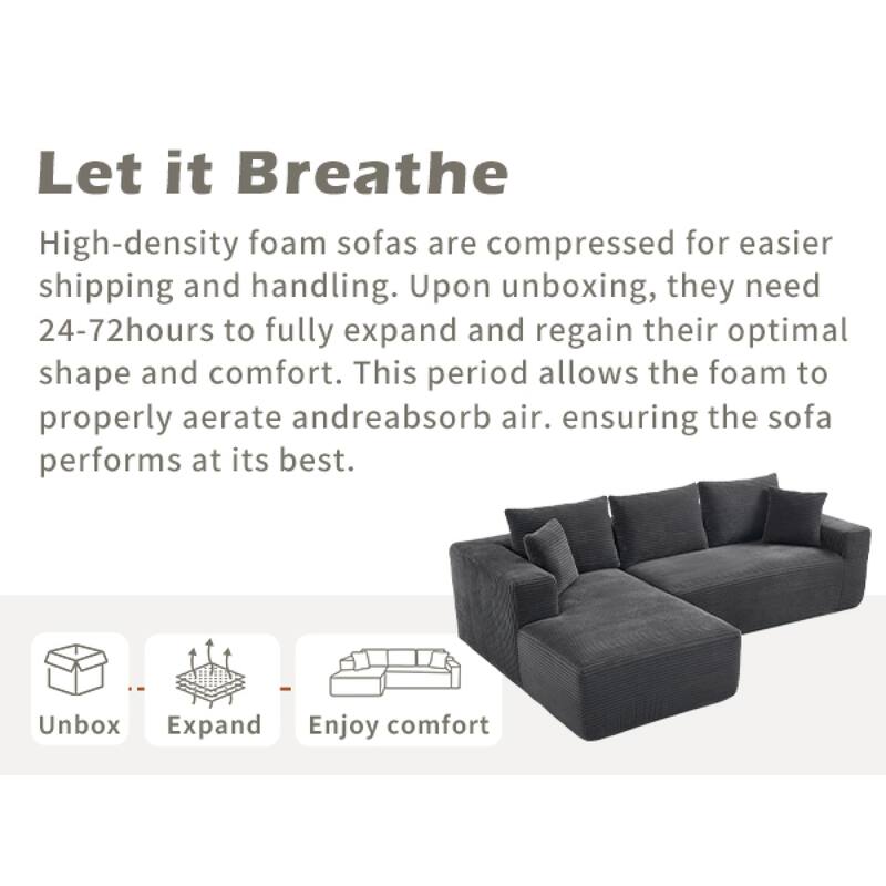 Roomfitters Modular Sectional Sofa L-Shape Cloud Couch with Oversized Left Facing Chaise, Memory Foam 2-Seat Sofa