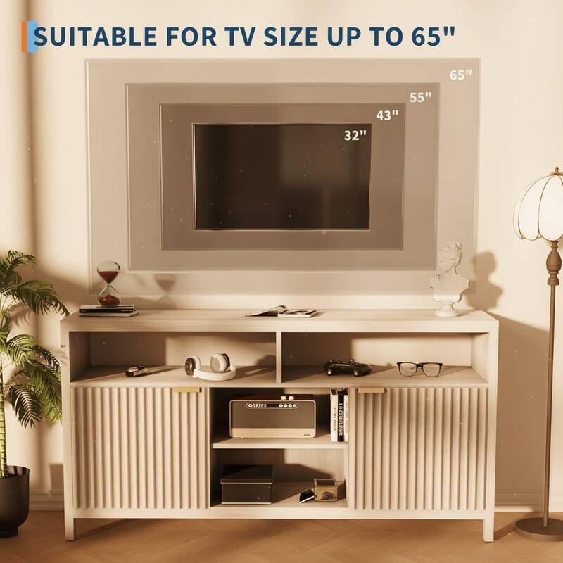 Fluted TV Stand for 65" TV, Adjustable Shelves