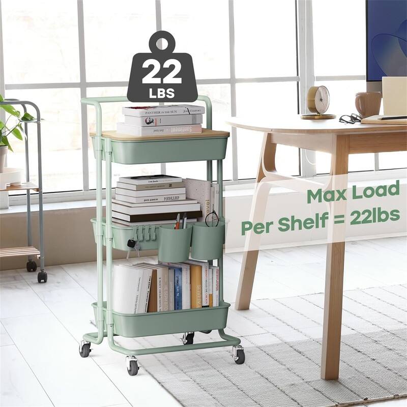 3 Tier Utility Rolling Cart - 15.6"D x 16.5"W x 35.4"H