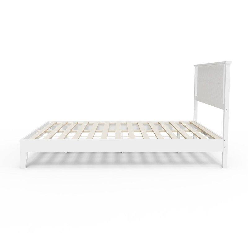 Twin Size Deluxe Bed Frame with Headboard with Solid Wood, No Box Spring Needed, Easy Assembly, White
