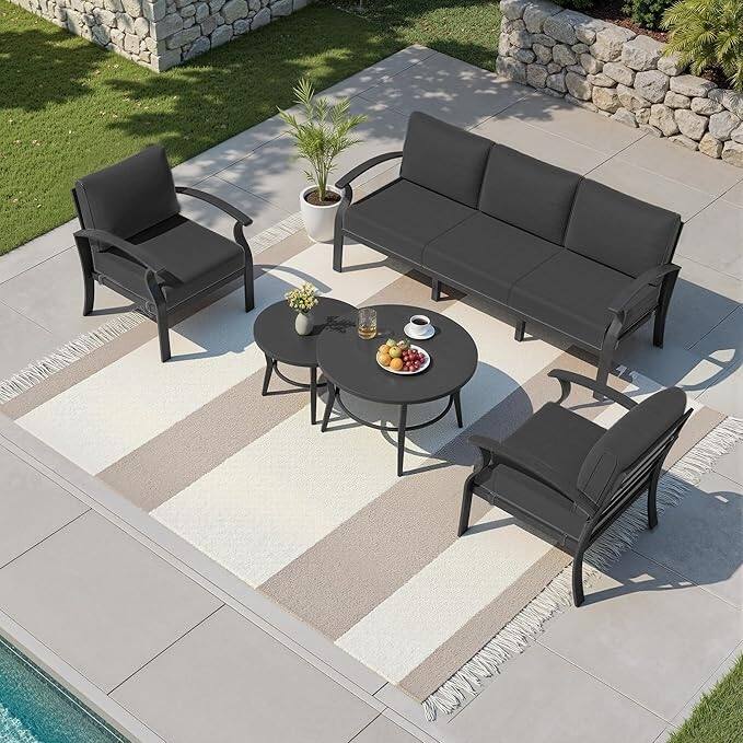 Kullavik Aluminum Outdoor Patio Sectional Sofa Set with Swivel Rocking Chairs and Coffee Table