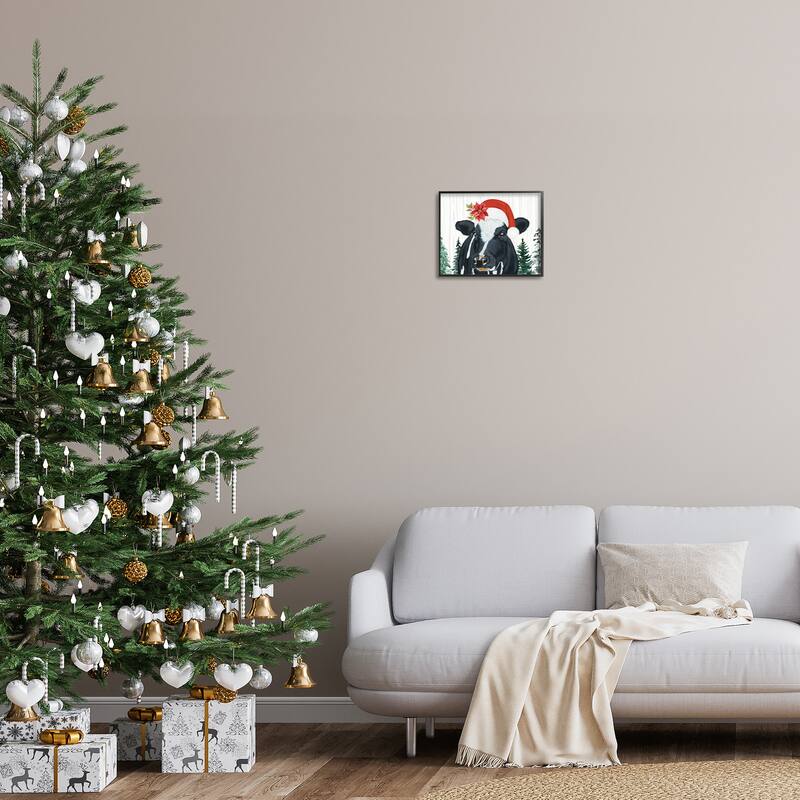 Stupell Christmas Hat Cow Portrait Framed Giclee Art Design By Ashley Justice