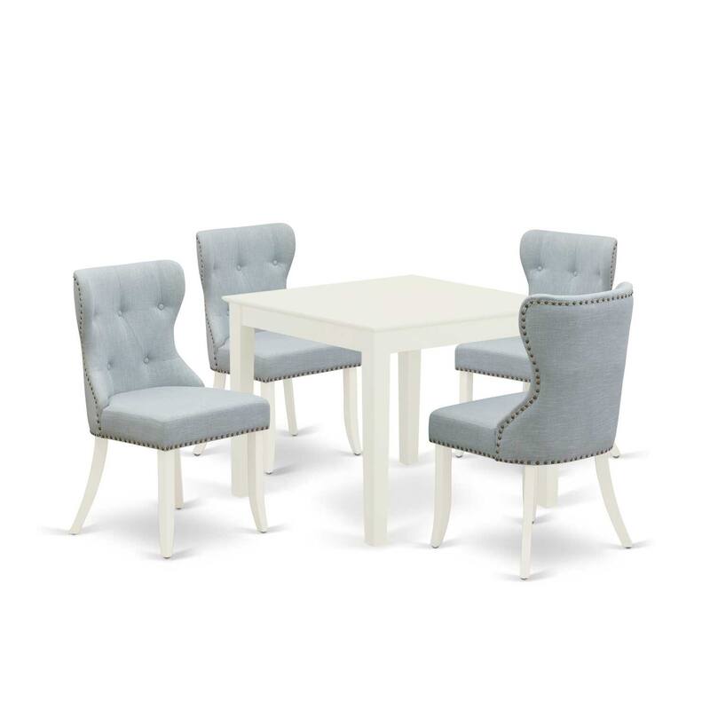 5-Piece Linen White Finish Solid Wood Top - Square Dining Room Set Seats-4