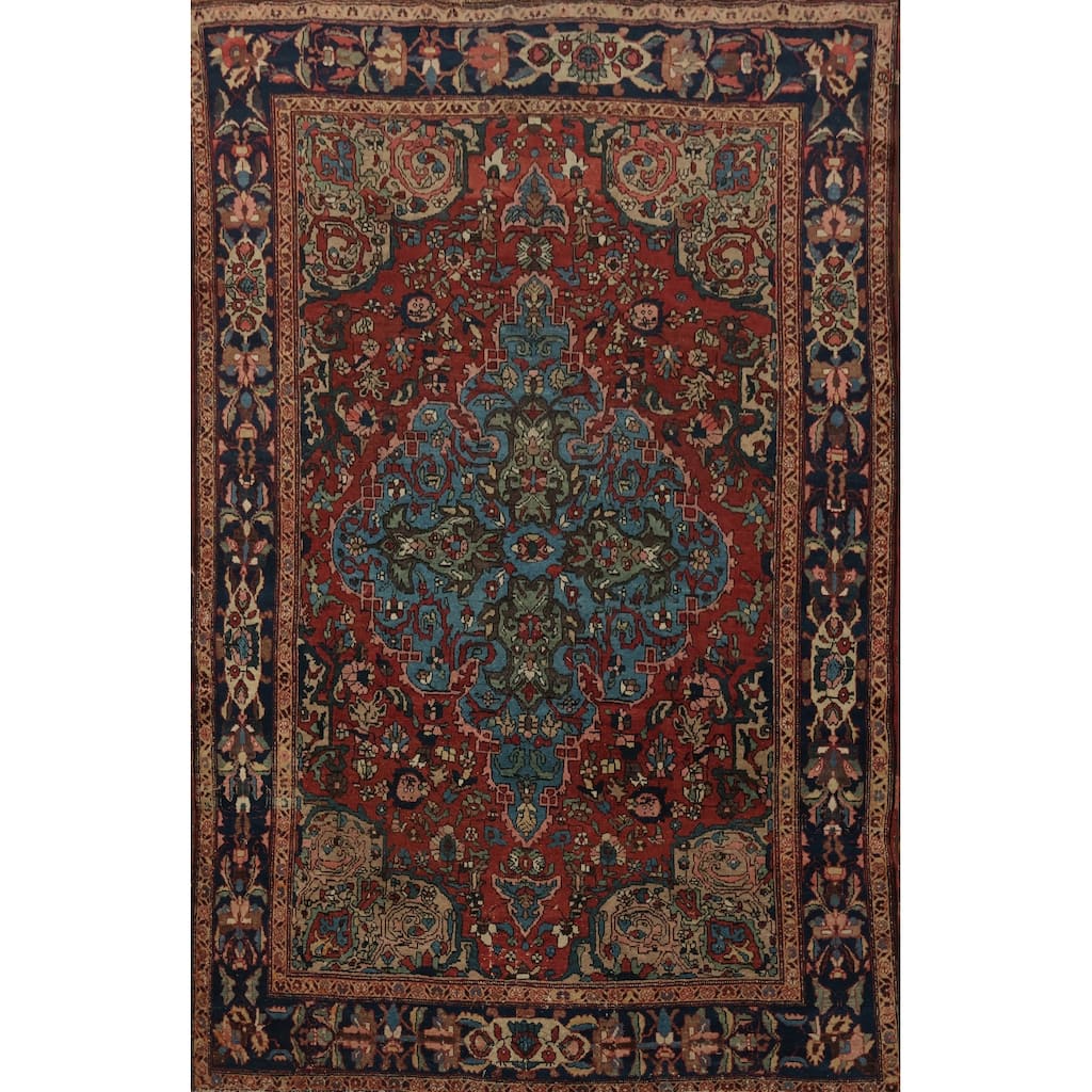 Hand Knotted Oriental 100% Wool Carpet Traditional Floral Navy Blue & Blues Bakhtiari Area Rug - 6' 6'' X 5' 2''