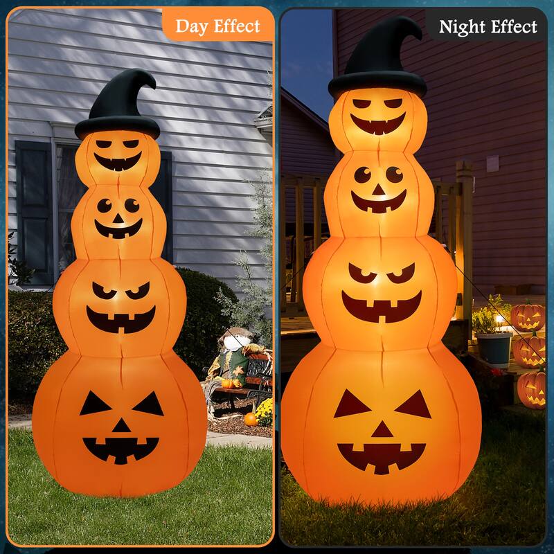 Gymax 8 ft Inflatable Halloween Pumpkins Stack Holiday Decor w/