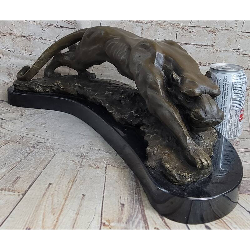 Waking Panther Mountain Imitative Lion Puma Big Imitative Cat Bronze Statue Sculpture On Marble Base