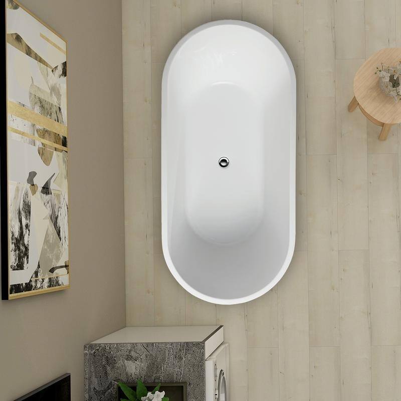 Vanity Art 62" Acrylic Freestanding Bathtub Stand Alone Soaking Tub with Pop-up Drain