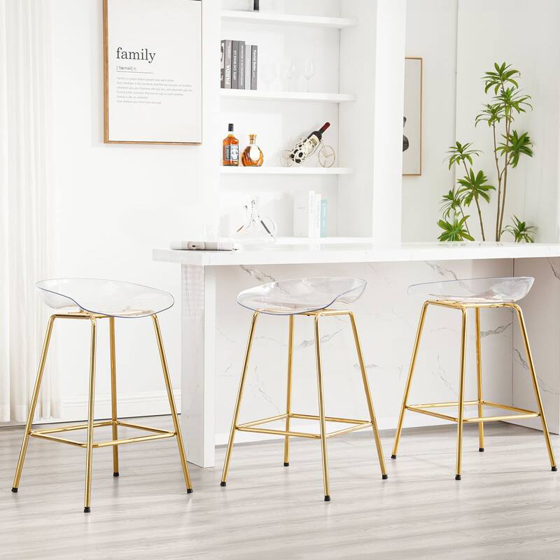 26" PC Clear Counter Stool, Bar Stools with Metal Legs - 29.9"H x 18.5"W x 18.1"D