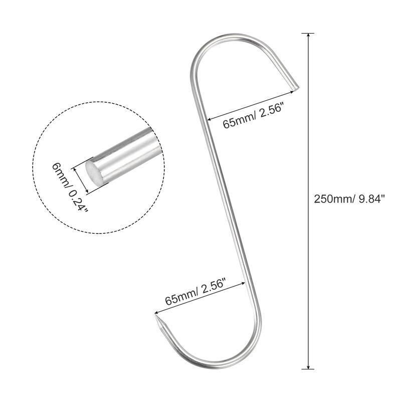Meat Hooks, Stainless Steel S-Hook Meat Processing for Chicken Hanging - Silver Tone - 9.84", 0.24" Thick