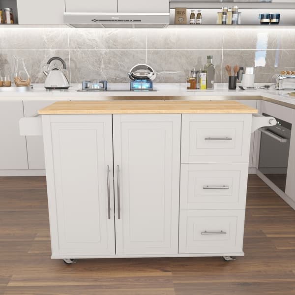 Kitchen Island with Extensible Solid Wood Table Top - Bed Bath & Beyond ...