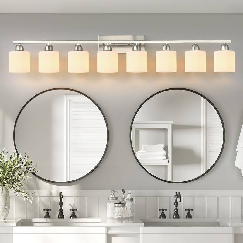 8-Light Bathroom Light Fixtures Over Mirror, 52inch Modern Vanity Lights with Frosted Glass Shade