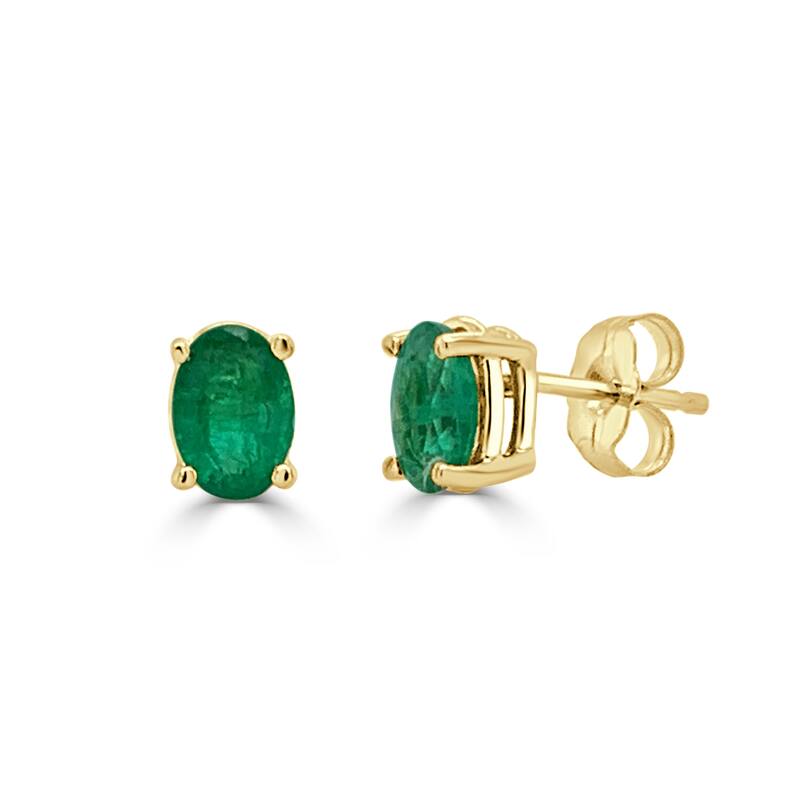 Joelle Collection Emerald Oval Stud Earrings 14K Yellow Gold