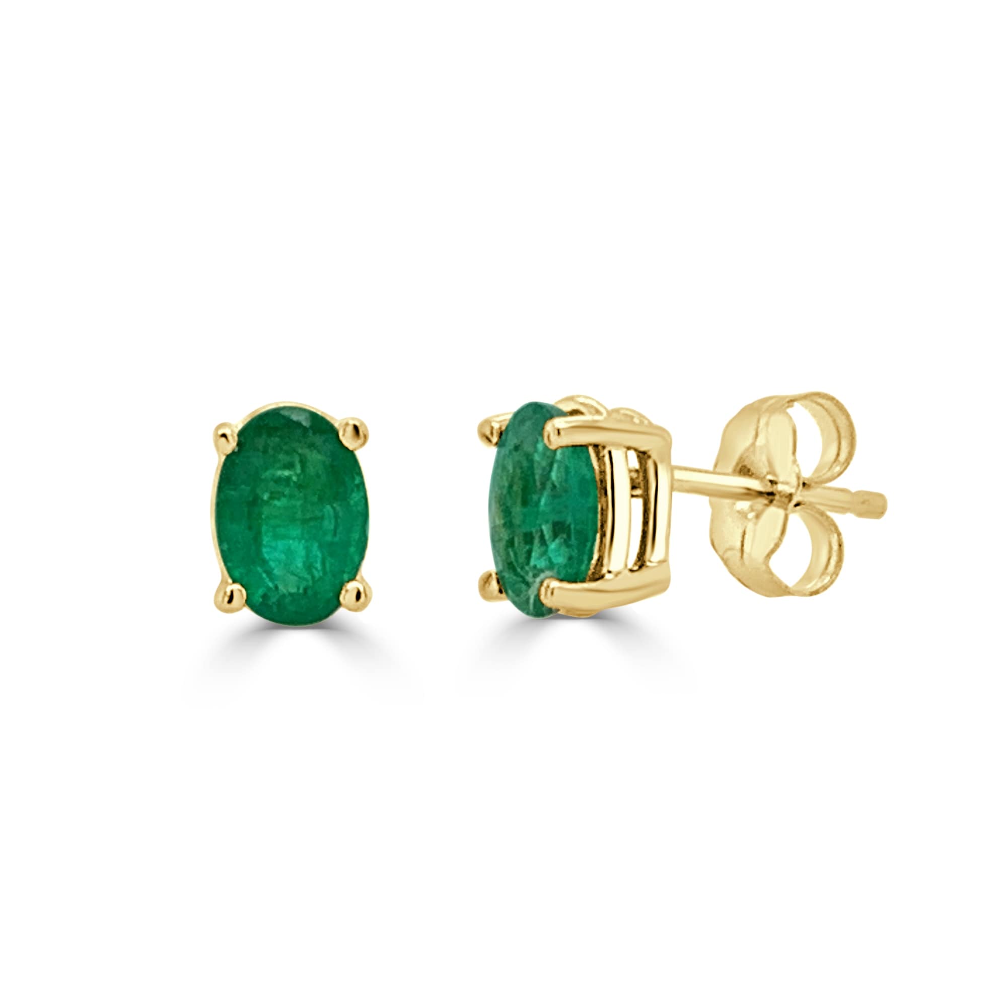 Joelle Collection Emerald Oval Stud Earrings 14K Yellow Gold