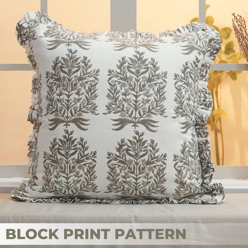 Elegant Pattern Grey Cotton Decor Cushion Cover- Vrindavan