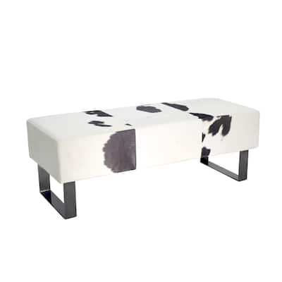 Black Stainless Steel Bench with Black and White Hairline Leather