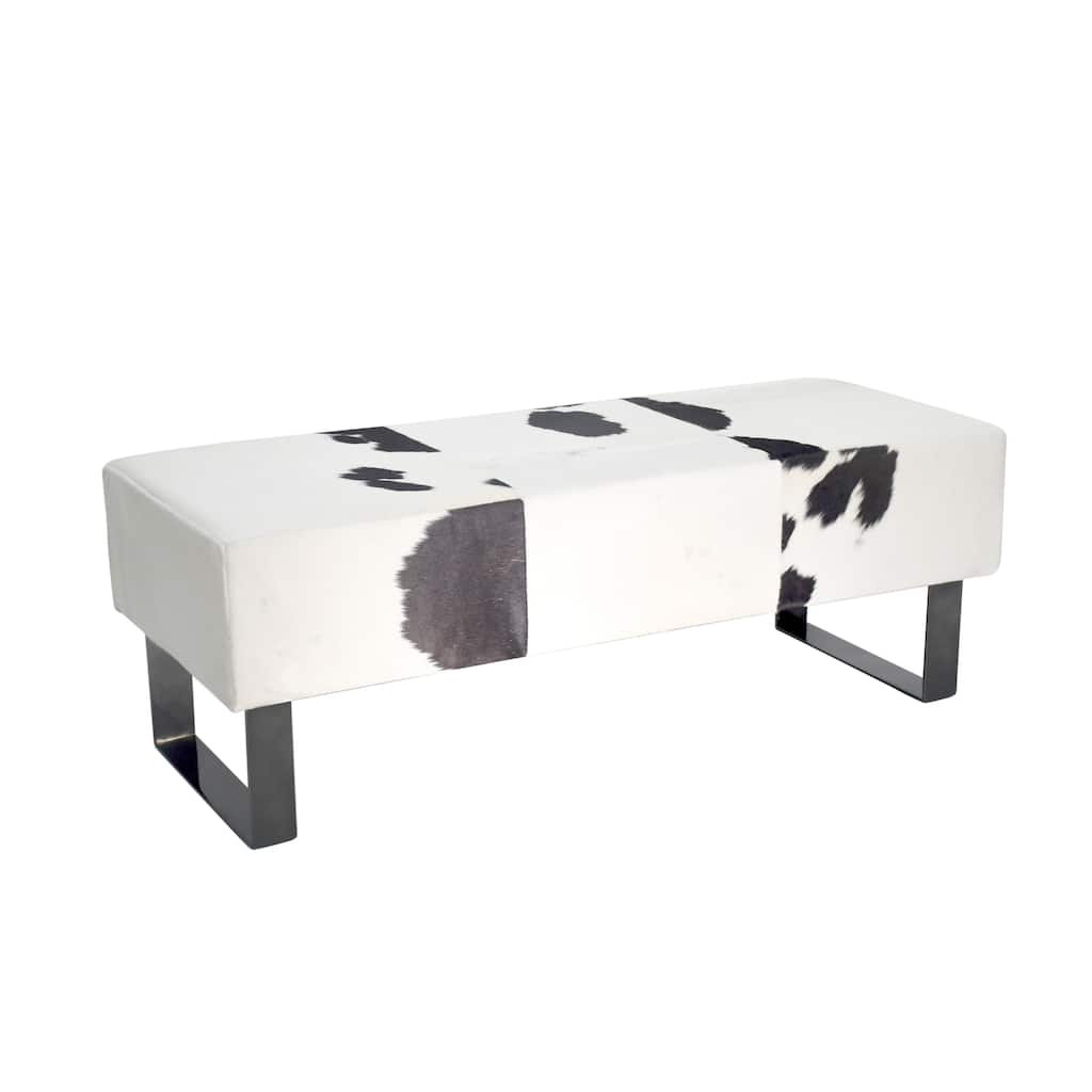 Black Stainless Steel Bench with Black and White Hairline Leather