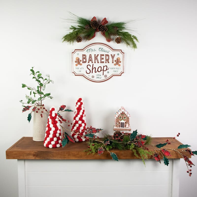 5' Green and Red Plaid Holly with Jingle Bells Christmas Garland - Unlit - 5' x 10"