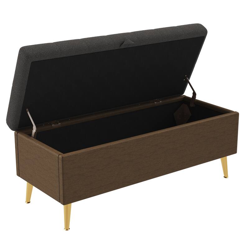 Roomfitters Modern Tufted Boucle Storage Ottoman Bench with Gold Metal Legs, Entryway End of Bed