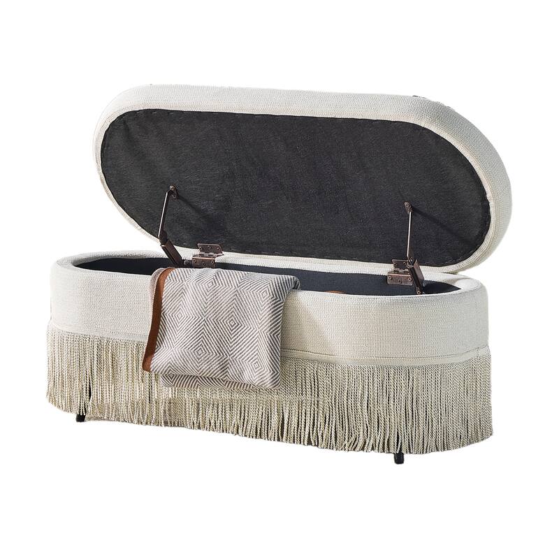 Multi-Functional Storage Ottoman with Fringe Trim and Hidden Storage Compartment