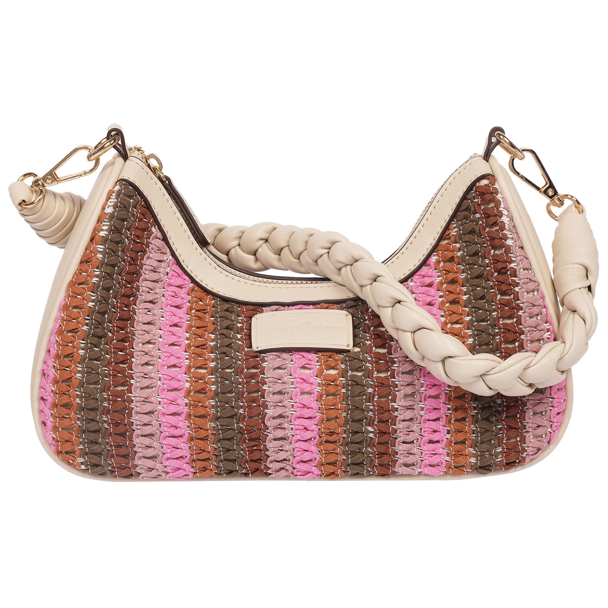 Tommy Bahama Woven Ribbon Zip Top Hobo Bag - Striped Woven Shoulder Bag with Braided Strap