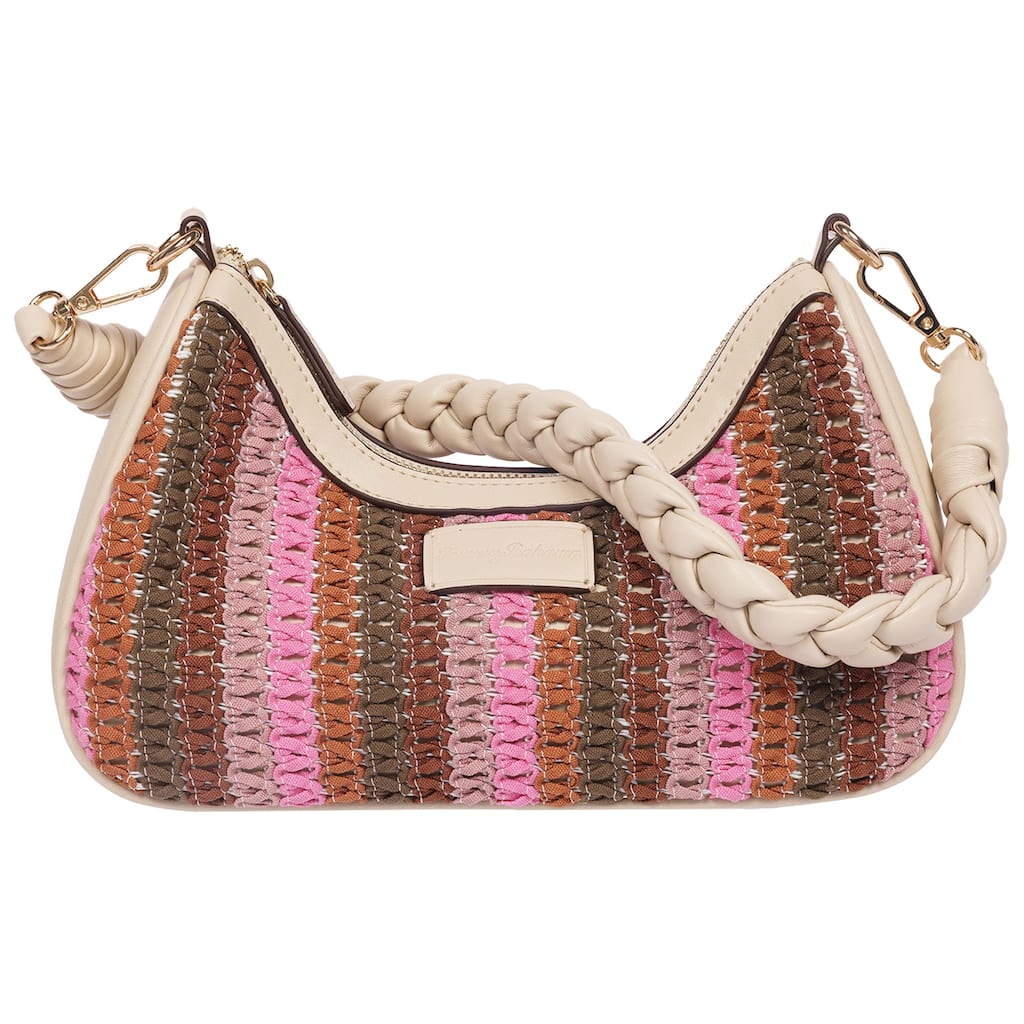 Tommy Bahama Woven Ribbon Zip Top Hobo Bag - Striped Woven Shoulder Bag with Braided Strap
