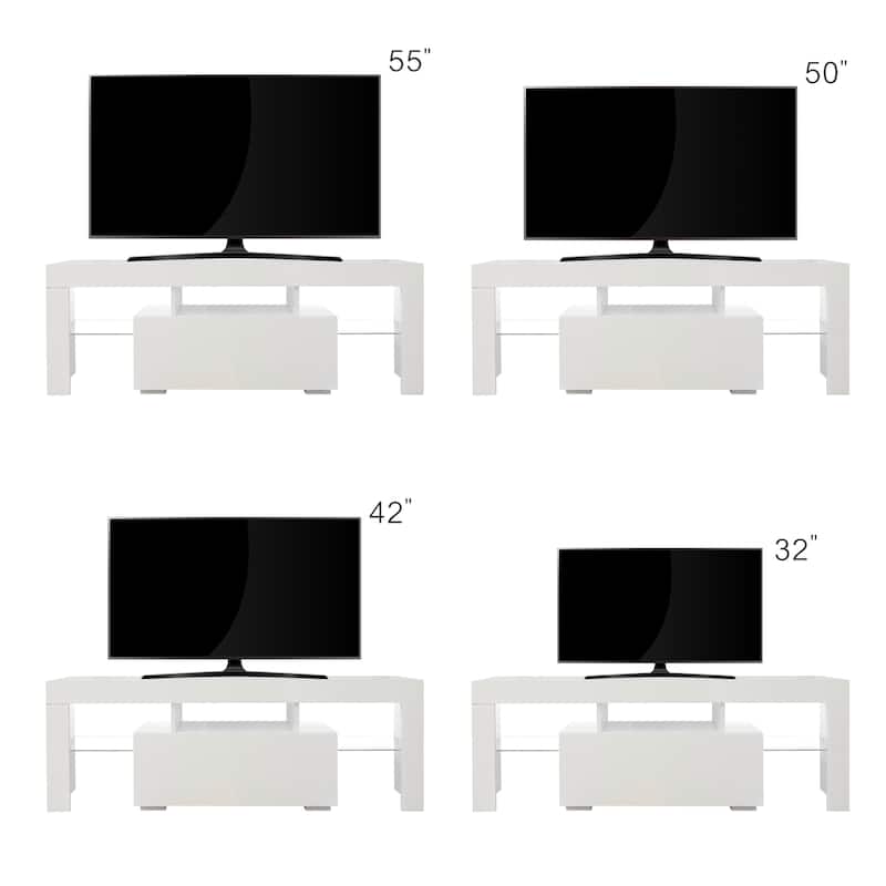 Entertainment TV Stand with LED Lights, 51" Modern Media Console Cabinet for 55" TV, Storage Base for Living Room