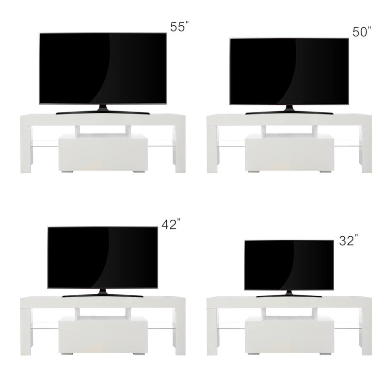 Roomfitters Entertainment TV Stand, Modern High Gloss Media Console with LED Light and Storage Shelves