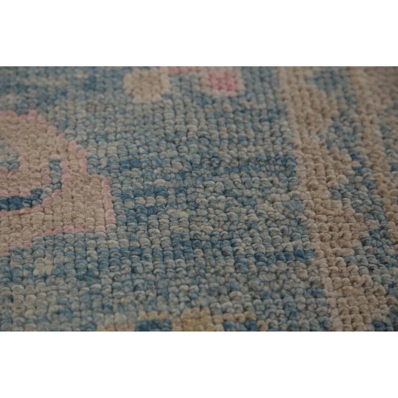 Hand Knotted Oriental 100% Wool Carpet Transitional Geometric Navy Blue & Blues Oushak Runner Rug - 12' 2'' X 3' 3''