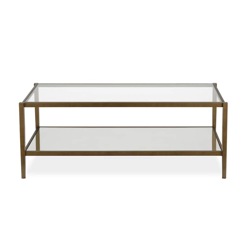 Modern Rectangular Glass Coffee Table 45" Steel Frame with Storage Shelf for Living Room - 45"L x 20"W x 17"H