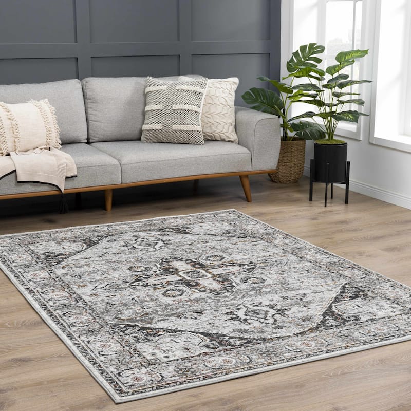 Hauteloom Liverpool Living Room, Bedroom Area Rug - Traditional - Charcoal,Medium Gray,Light Gray - 2' x 3'