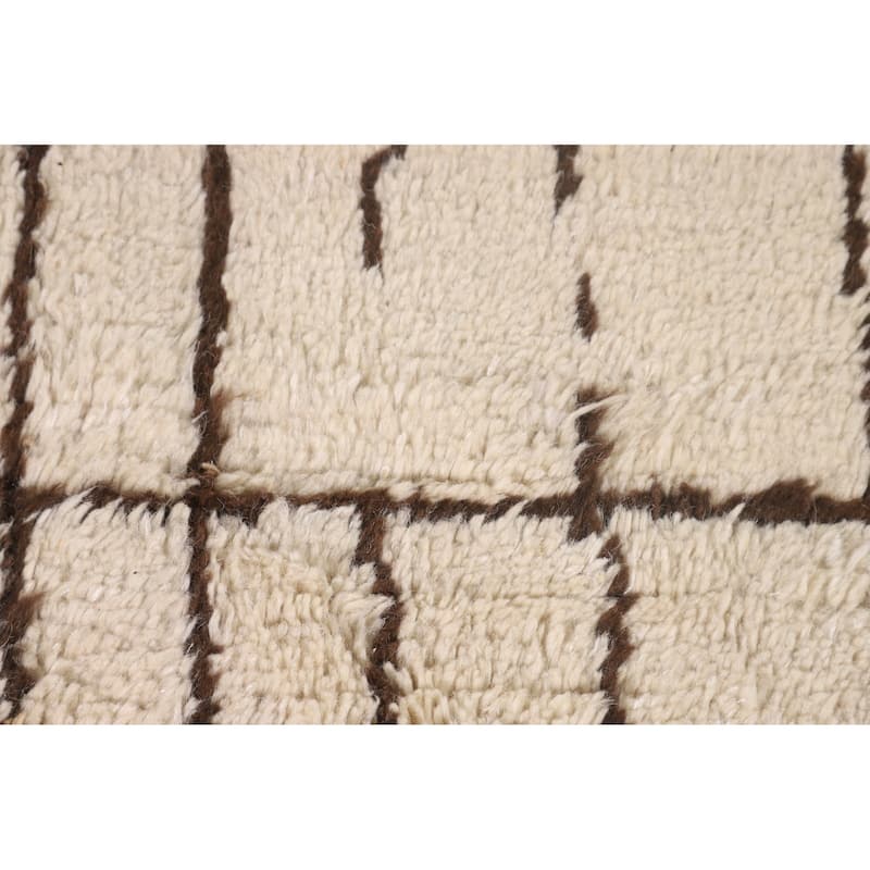 Ivory Moroccan Oriental Area Rug Handmade Wool Carpet - 6'4" x 8'4"