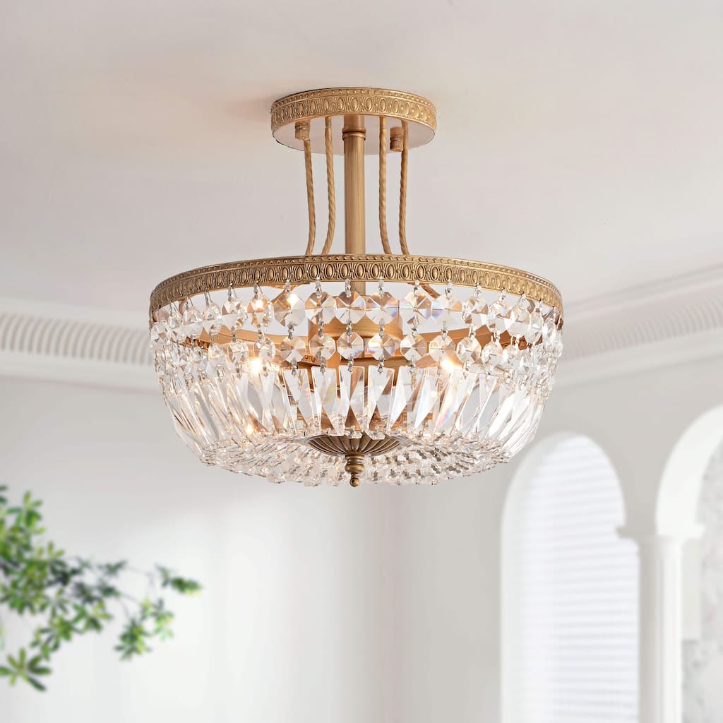 Jessica Crystal Basket 3-light Semi-Flush Mount Chandelier