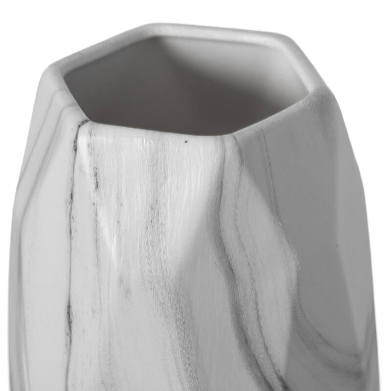 Contemporary ceramic table vase featuring a marble look design and geometric shape, ideal as a flower holder