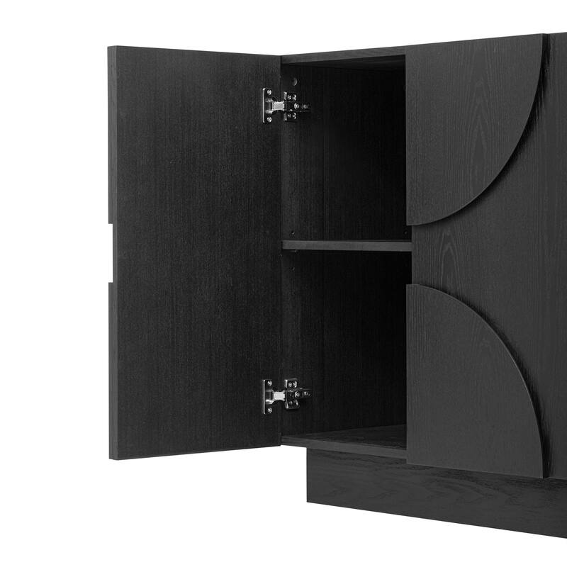 Sideboard with 4 Doors, Large Wooden Storage Cabinet, Accent Entryway Table with Semi-Circular Handles & Adjustable Shelves