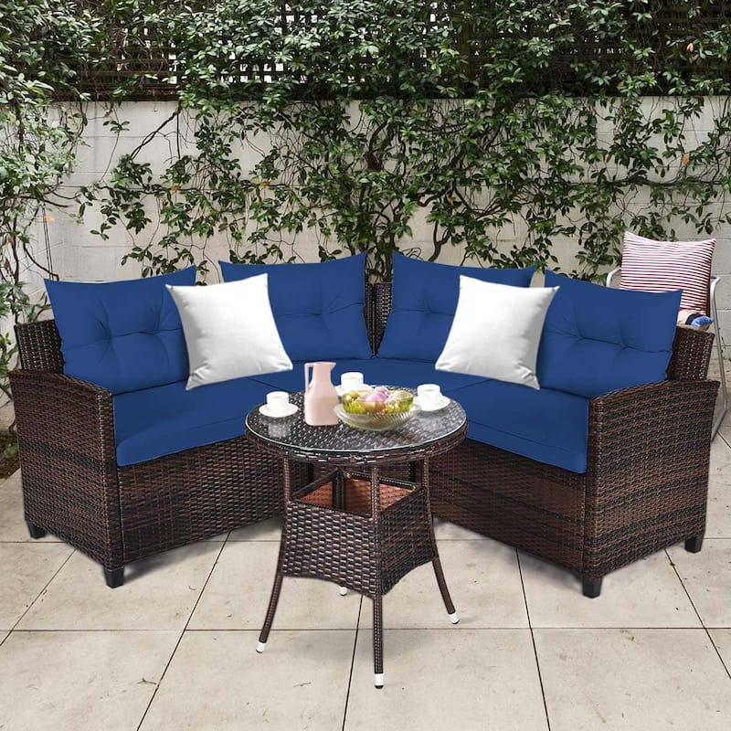 4 PCS Patio Furniture Set C Shape Outdoor Sofa Set w/ Coffee Table