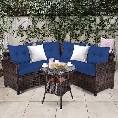 4 PCS Patio Furniture Set C Shape Outdoor Sofa Set w/ Coffee Table